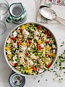 Orzo salad with broad beans, peas and feta cheese