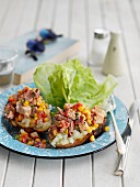 Jacket potatoes filled with chicken, bacon and sweetcorn