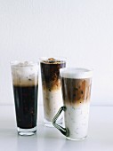 Three glasses of iced coffee