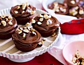 Schokoladen-Nuss-Cupcakes mit gehackten Haselnüssen