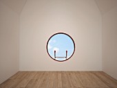 Empty room with porthole window; 3D rendering
