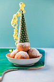 Quark balls decorated with paper party hats for Carnival