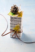 Christmas present wrapped in sheet music