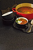 Root vegetable and lentil soup with curry