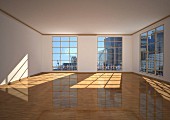 Empty apartment in a city, 3D illustration