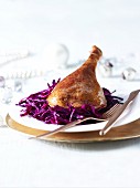 Crispy roast goose with red cabbage
