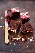 Beetroot brownies with beetroot icing and slivered almonds