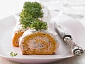 Savoury carrot Swiss roll with cress quark for Easter