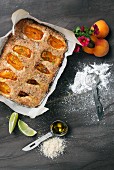 Olive oil cake with apricots and lime