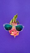 Drachenfrucht mit durchsichtiger Sonnenbrille