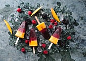 Tri-coloured berry and mango ice lollies (seen above)