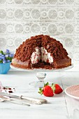 Maulwurfkuchen (chocolate cake with strawberries and whipped cream)