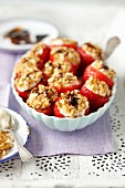 Strawberries stuffed with gorgonzola and walnuts with a balsamic sauce