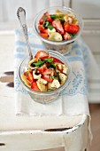 Orecchiette salad with strawberries, mozzarella and basil