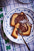 Two slices of marble cake