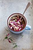 Red and white cabbage salad with pineapple