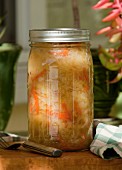 Homemade sauerkraut in a preserving jar