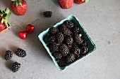 Blackberries, strawberries and cherries