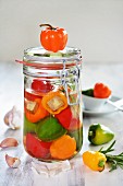 Colourful pickled peppers filled with tofu