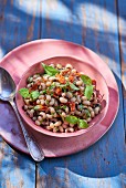 A summer salad with black eyed peas and dried tomatoes