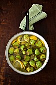Braised artichokes with lemons (seen from above)