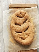 Fougasse with olives (seen from above)