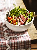 Colourful salad with pan-fried sirloin steak