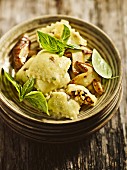 Porcini ravioli with basil