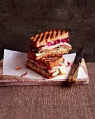 Toasted sandwiches with steak and pickled cabbage