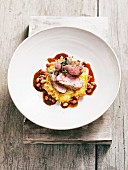 Bavarian wild duck breast with a potato rosti and pomegranate sauce