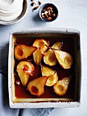 Roast pears with maple syrup and vanilla creme fraiche