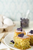 Pistachio cake with candied violets