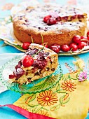 Cherry and chocolate cake dusted with icing sugar