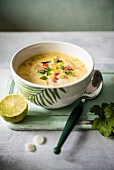 Sweetcorn and coconut soup with lime and coriander
