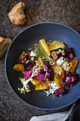 Beetroot salad with candied walnuts and blue cheese