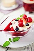 Red berry compote with custard