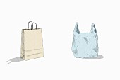 An illustration of a paper bag and a plastic bag