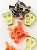 Watermelon and cucumber skulls for Halloween