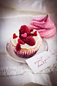 A pink meringue cupcake for Valentine's Day