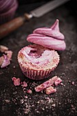 A pink meringue cupcake for Valentine's Day