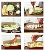 How to prepare savoy cabbage bake with potato orzo pasta