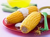 Corn on the cob with parsley mayonnaise