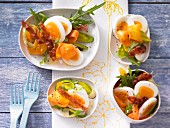 Egg salad with rocket and bacon