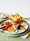 Fish and chips with a dollop of tartare sauce