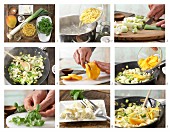 How to prepare pasta with mango, leek, sheep's cheese and basil