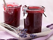 Pomegranate jam with lavender flowers
