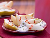 Marinated chilli pears with pear yoghurt