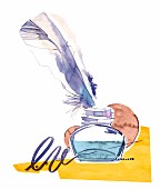 A quill in a jar of ink as a symbolic image for writing