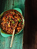 Bean stew with sweetcorn and beef