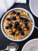 Porridge with blueberries, chia seeds and walnuts